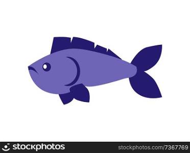 Blue fish cold-blooded vertebrate animal with caudal and dorsal fins, nostrils soft ray, uncooked fresh organism isolated on vector illustration. Blue Fish Vertebrate Animal Vector Illustration
