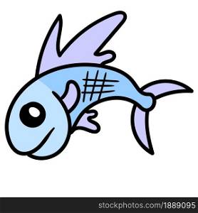 blue fish swimming. cartoon illustration sticker emoticon