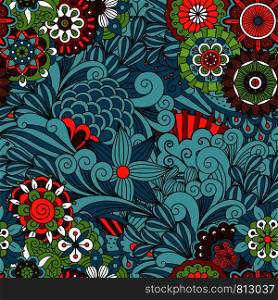 Blue floral and swirls decorative pattern. Vector illustration. Blue floral and swirls decorative pattern
