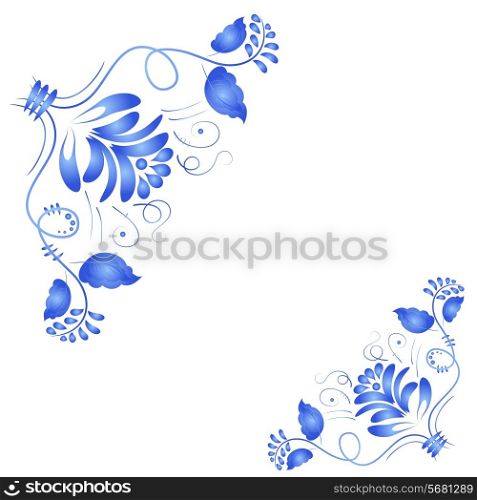 Blue floral design element in the Russian national style Gzhel. Vector illustration.