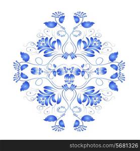 Blue floral element in the Russian national style Gzhel. Vector illustration.