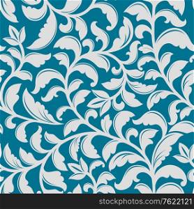 Blue floral pattern with decorative elements for background or wallpaper design