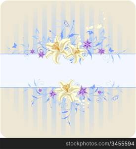 blue floral striped background with lily