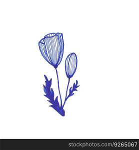 Blue flower ink hand drawn tulips clip art 