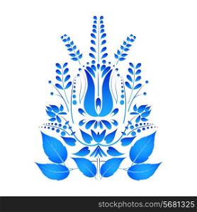 Blue flower isolated on a white background in Gzhel style. Vector illustration.