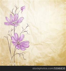 Blue flower over brown background. Vector illustration, contains transparencies, gradients and effects.