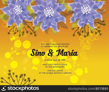 Blue flowers on the gold background of wedding