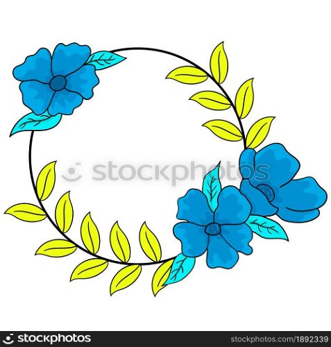 blue flowers round decoration frame. decoration doodle drawing