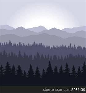 Blue fog coniferous forest and mountains vector image