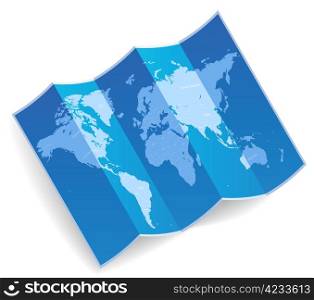 Blue folded world map. Vector illustration.