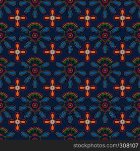 Blue folk traditional background simple floral seamless pattern. Simple floral pattern