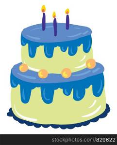 Blue fondant cake for the birthday vector or color illustration