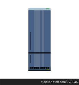 Blue fridge fresh domestic electric freeze furniture icebox. Refrigerator front view vector flat icon
