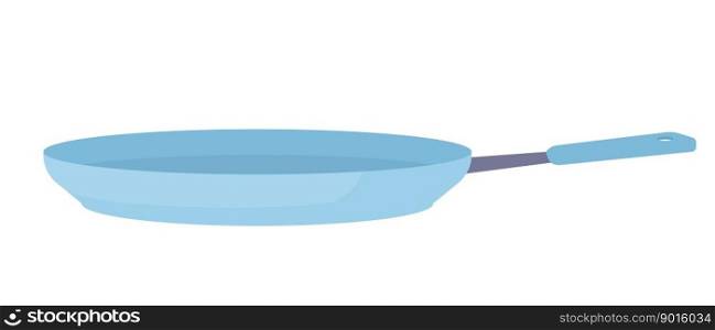 Blue frying pan semi flat color vector object. Skillet for cooking breakfast. Editable icon. Full sized item on white. Simple cartoon style spot illustration for web graphic design and animation. Blue frying pan semi flat color vector object