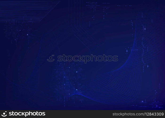 Blue futuristic waves background vector with computer code technology