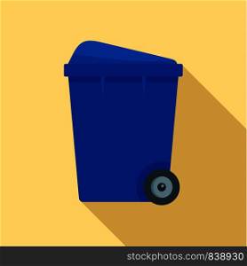 Blue garbage box icon. Flat illustration of blue garbage box vector icon for web design. Blue garbage box icon, flat style