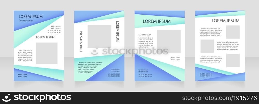 Blue geometric blank brochure layout design. Engineering service. Vertical poster template set with empty copy space for text. Premade corporate reports collection. Editable flyer paper pages. Blue geometric blank brochure layout design