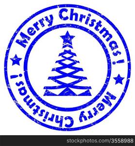 Blue geometric Christmas tree stamp isolated on white