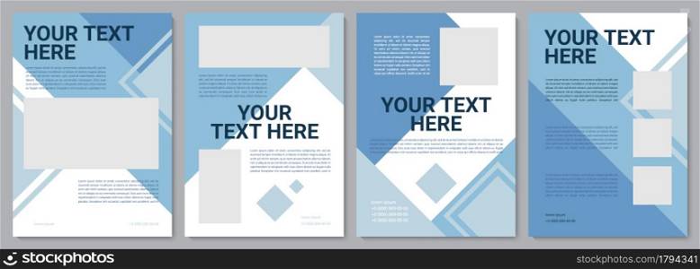 Blue geometric corporate brochure template. Flyer, booklet, leaflet print, cover design with copy space. Your text here. Vector layouts for magazines, annual reports, advertising posters. Blue geometric corporate brochure template