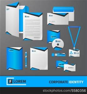 Blue geometric technology business stationery template for corporate identity and branding set isolated vector illustration