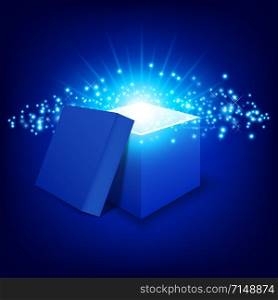 Blue gift box on gradient background, festival and celebration, red box, christmas object