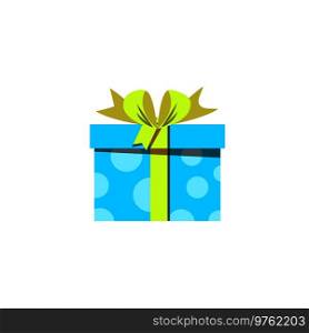 Blue gift box wrapped with bow isolated on white background. Sale, shopping, birthday, christmas, new year, valentine. Present icon, logo, banner, badge, card, postcard, sticker, clip art. Vector.. Blue gift box icon isolated on white background.