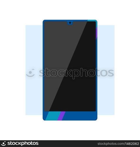Blue glossy smartphone on white background. Modern gadgets. Linear flat vector illustration