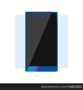 Blue glossy smartphone on white background. Modern gadgets. Linear flat vector illustration