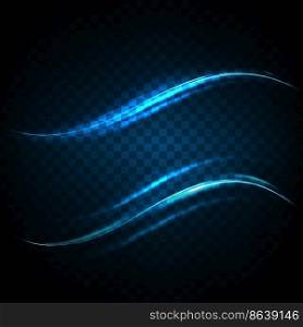 Blue glowing shiny lines effect vector background. EPS10. Abstract effect of movement with the speed of light. Shiny wavy path. Light painting. Easy trail. Vector eps10. Blue glowing shiny lines effect vector background. EPS10. Abstract effect of movement with the speed of light. Shiny wavy path. Light painting. Easy trail. Vector eps10.