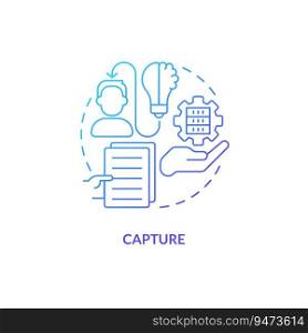Blue gradient capture thin line icon concept, isolated vector, illustration representing knowledge management.. 2D gradient capture linear icon concept