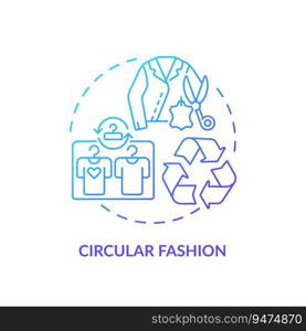 Blue gradient circular fashion icon concept, isolated vector, sustainable office thin line illustration.. 2D gradient circular fashion line icon concept