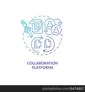 Blue gradient collaboration platforms thin line icon concept, isolated vector, illustration representing knowledge management.. 2D gradient collaboration platforms linear icon concept
