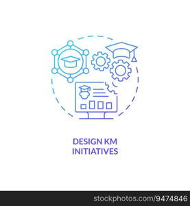 Blue gradient design KM initiatives line icon concept, isolated vector, illustration representing knowledge management.. 2D gradient design KM initiatives linear icon concept