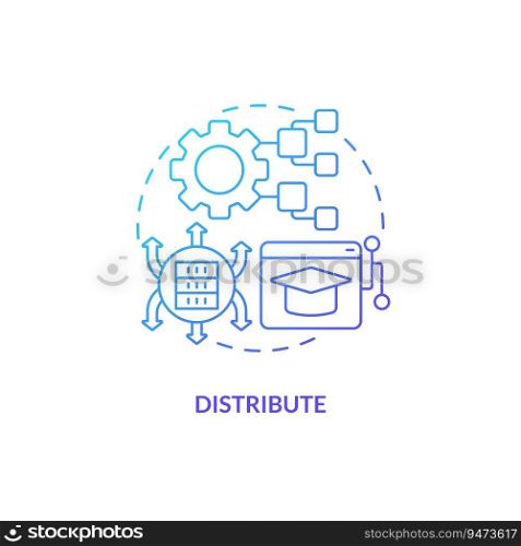Blue gradient distribute thin line icon concept, isolated vector, illustration representing knowledge management.. 2D gradient distribute linear icon concept