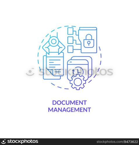 Blue gradient document management thin line icon concept, isolated vector, illustration representing knowledge management.. 2D gradient document management linear icon concept