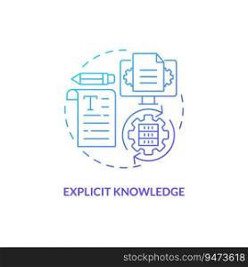 Blue gradient explicit knowledge thin line icon concept, isolated vector, illustration representing knowledge management.. 2D gradient explicit knowledge linear icon concept