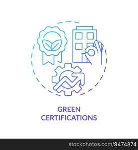 Blue gradient green certifications icon concept, isolated vector, sustainable office thin line illustration.. 2D gradient green certifications line icon concept