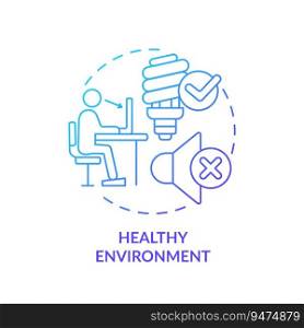 Blue gradient healthy environment icon concept, isolated vector, sustainable office thin line illustration.. 2D gradient healthy environment line icon concept