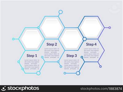 Blue gradient hexagon infographic chart design template. Info for clinic. Abstract vector infochart with blank copy spaces. Instructional graphics with 4 step sequence. Visual data presentation. Blue gradient hexagon infographic chart design template