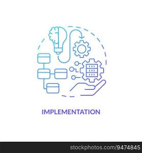 Blue gradient implementation thin line icon concept, isolated vector, illustration representing knowledge management.. 2D gradient implementation linear icon concept