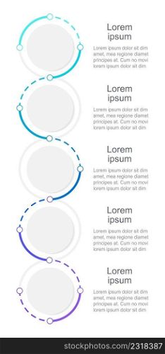 Blue gradient vertical infographic chart design template. Abstract infochart with copy space. Instructional graphics with 5 step sequence. Visual data presentation. Arial Regular font used. Blue gradient vertical infographic chart design template