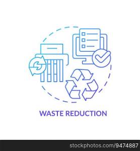Blue gradient waste reduction icon concept, isolated vector, sustainable office thin line illustration.. 2D gradient waste reduction line icon concept
