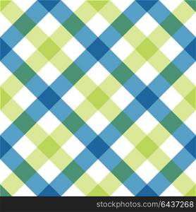 Blue green diagonal checkered. Retro tablecloth texture.