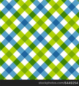 Blue green diagonal checkered. Retro tablecloth texture.