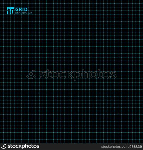 Blue grid seamless on black background. Graph paper square pattern lines. Vector illustration