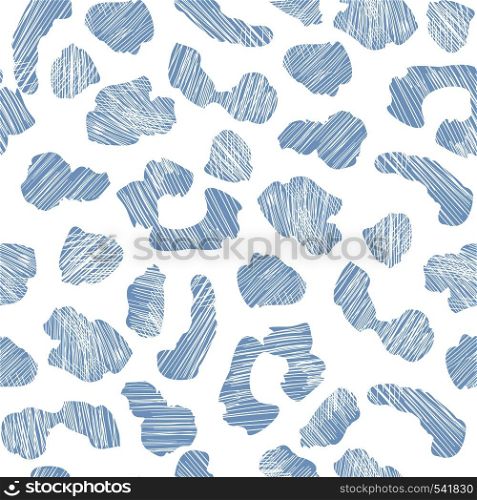 Blue grunge leopard skin seamless pattern. Abstract animal fur wallpaper. Wild african cats repeat illustration. Concept trendy fabric textile design. Blue grunge leopard skin seamless pattern. Abstract animal fur wallpaper.