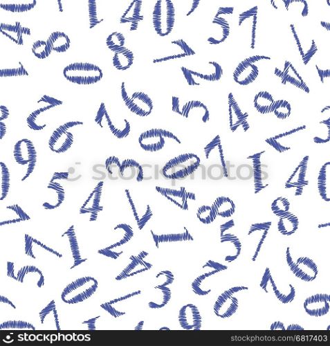 Blue Grunge Numbers Seamless Pattern on White Background. Grunge Numbers Seamless Pattern