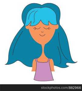 Blue haired girl, illustration, vector on white background.