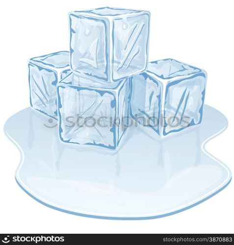 Blue half-melted ice cube pile. Vector illustration . ice cube pile