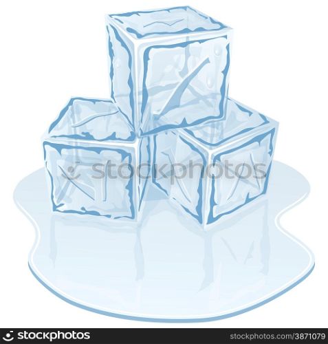 Blue half-melted ice cube pile. Vector illustration . ice cube pile